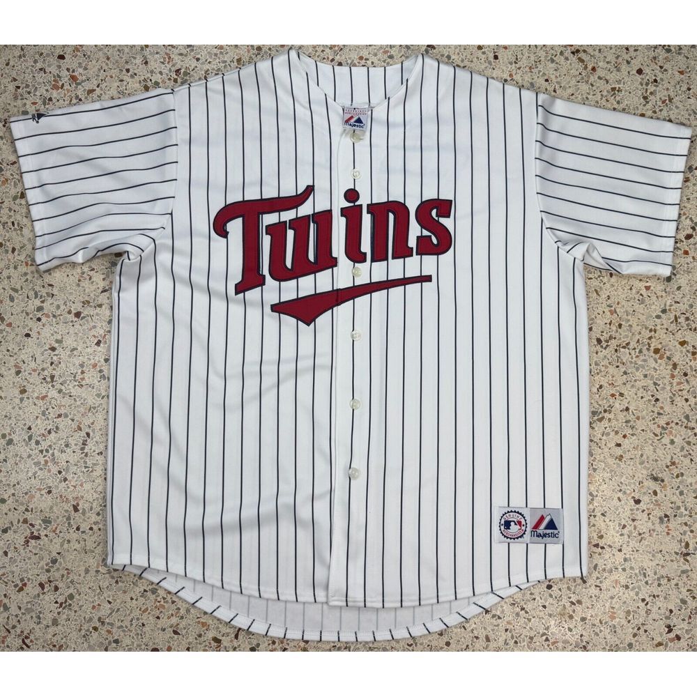 Majestic Vtg Minnesota Twins #33 Justin Morneau Striped Baseball Jersey Size XXL